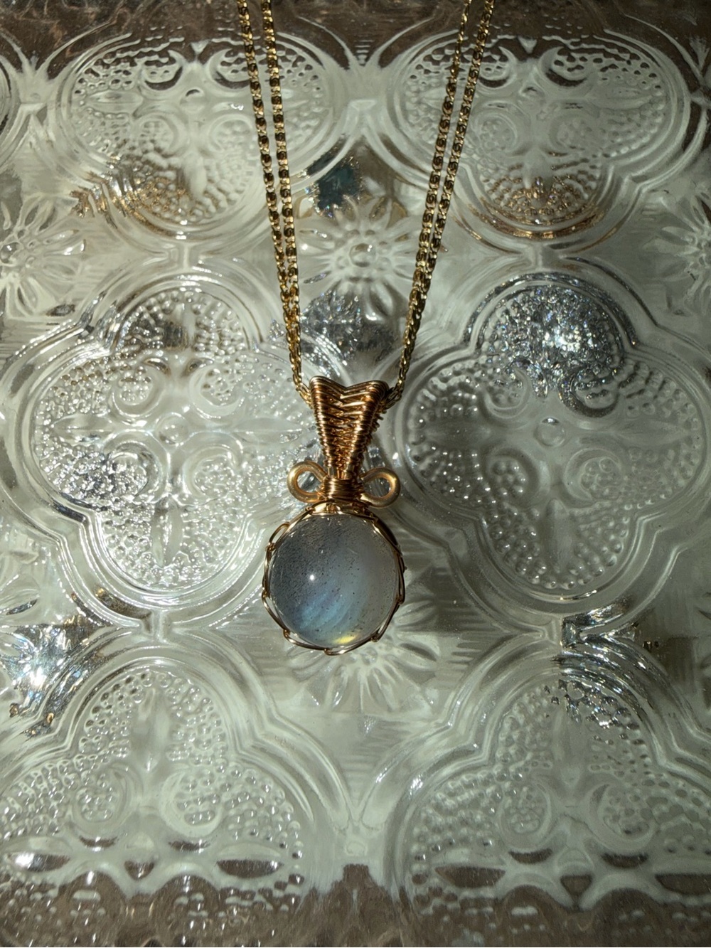 NEW dainty 14k yellow gold fill natural laboradorite sphere pendant wire wrapped